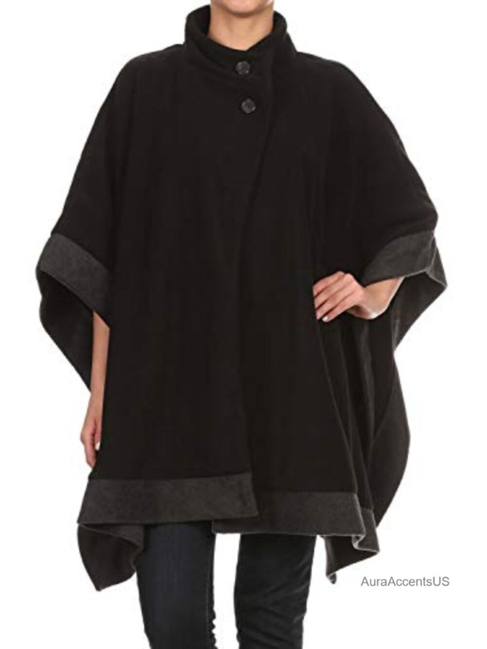 Oversized Solid Plaid Fleece Poncho Blanket Wrap Cape with Pockets